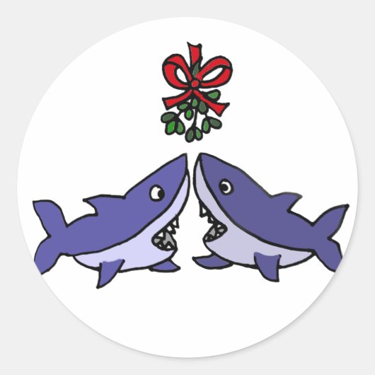 Sticker Rond Amour de Noël amusant requin Mistletoe (Devant)