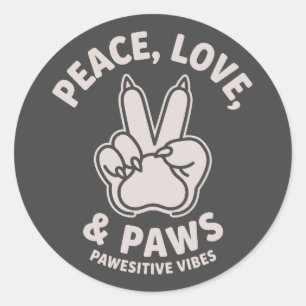 Sticker Rond Amour de Paix et de Pattes Vibes Positives de Chie