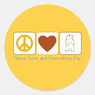 Sticker Rond Amour de paix et jour de Groundhog