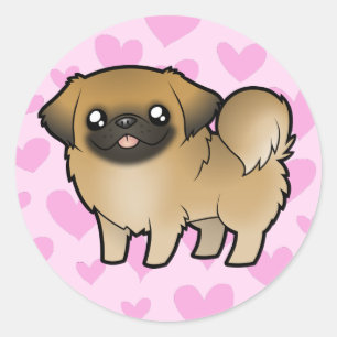 Sticker Rond Amour de Pekingese (chiot coupé)