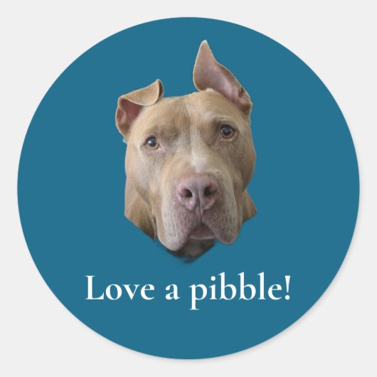 Sticker Rond Amour de Pit Bull pour un Pibble (Devant)