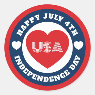 Sticker Rond Amour du 4 juillet USA Patriotique Rouge Blanc Ble