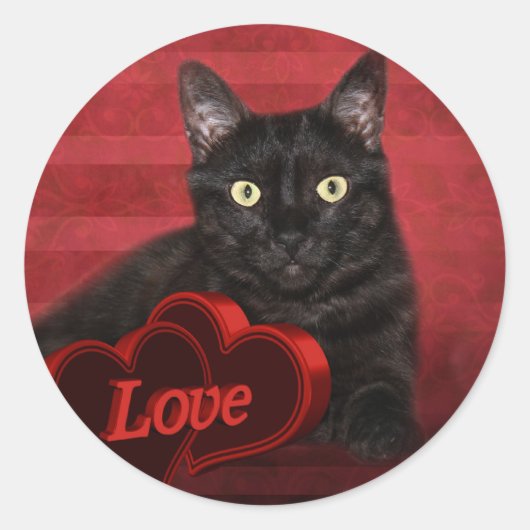 Sticker Rond Amour du chat noir (Devant)