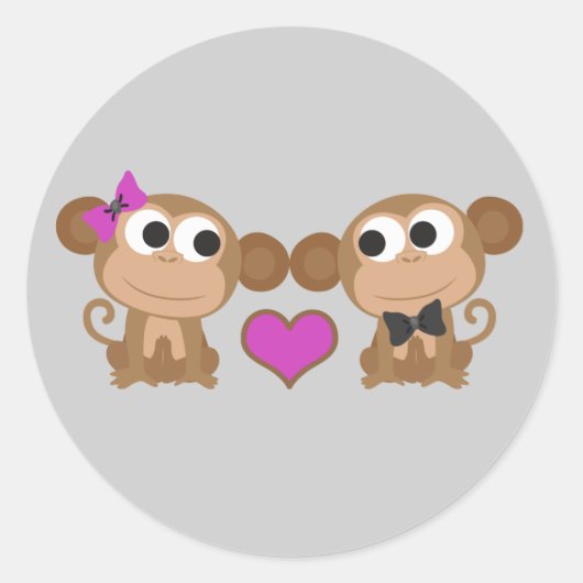 Sticker Rond Amour du singe mignon (Devant)