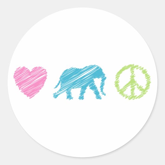 Sticker Rond Amour, éléphant et paix (Devant)