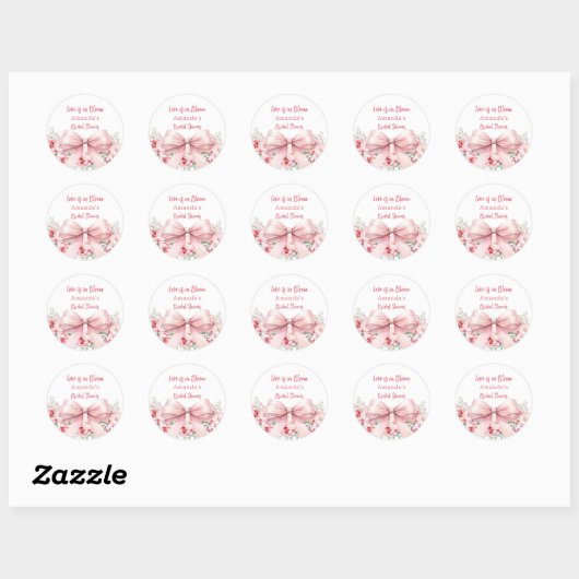 Sticker Rond Amour en fleurs roses bow Fête de mariage (Feuille)