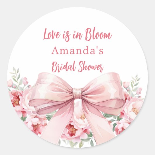 Sticker Rond Amour en fleurs roses bow Fête de mariage (Devant)