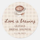 Sticker Rond Amour en Infusion Café Gingham Faveur de Mariage (Devant)