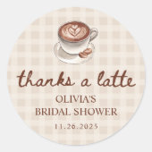 Sticker Rond Amour en Infusion Café Gingham Faveur de Mariage (Devant)