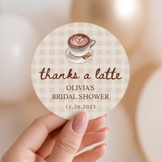 Sticker Rond Amour en Infusion Café Gingham Faveur de Mariage