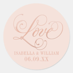 Sticker Rond Amour en Rose Gold Script Blush Mariage Monogramme