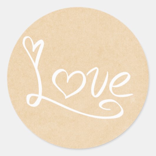 Sticker Rond Amour et Coeurs Brown Tan et Mariage blanc (Devant)