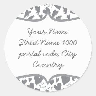 Sticker Rond amour et coeurs gris sur blanc