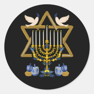 Sticker Rond Amour et lumière Hanoukka Juif Menorah Juif Chanuk