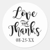 Sticker Rond Amour et Merci Mariage de script manuscrit noir (Devant)