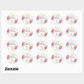 Sticker Rond Amour Et Merci Mariage Floral Rose (Feuille)
