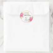 Sticker Rond Amour Et Merci Mariage Floral Rose (Sac)