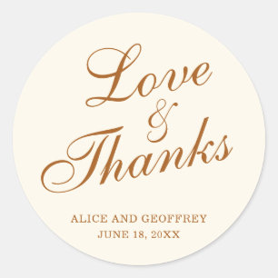 Sticker Rond Amour et Remerciements Élégant Mariage Ivoire Cuiv