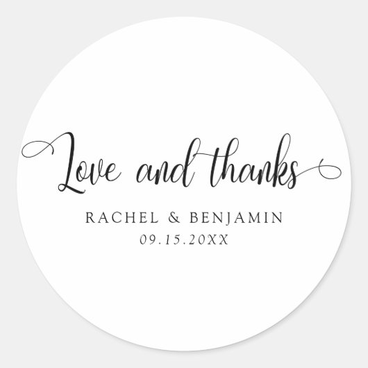 Sticker Rond Amour et remerciements Minimal Mariage Élégant Sim (Devant)