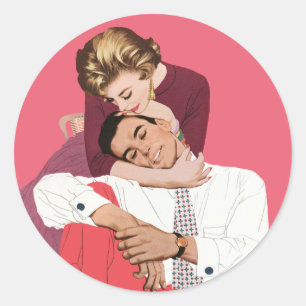 Sticker Rond Amour et romance vintage, jeunes mariés en rose