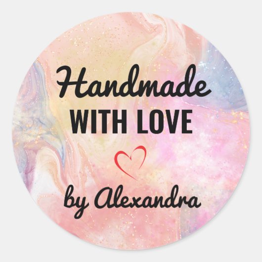 Sticker Rond Amour fait main parties scintillant en marbre past (Devant)