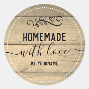Sticker Rond Amour fait maison en bois sépia rustique Entrepris