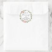 Sticker Rond Amour floral rose poudré en fleurs, enveloppe scel (Sac)