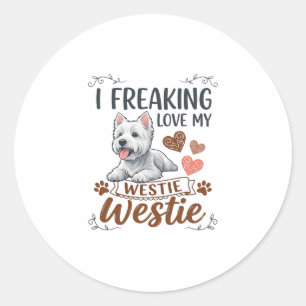 Sticker Rond Amour fou pour les coeurs et les pattes de chien W