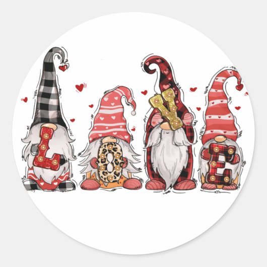 Sticker Rond Amour Gnomes Valentines (Devant)