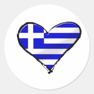 Sticker Rond Amour grec - coeur d'amour de drapeau de la Grèce