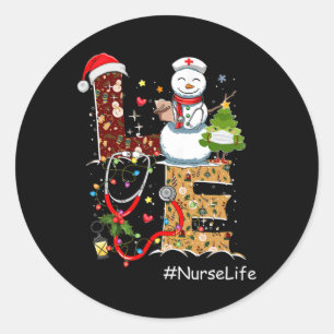Sticker Rond Amour Infirmière Vie Bonhomme de Neige Noël Pour I