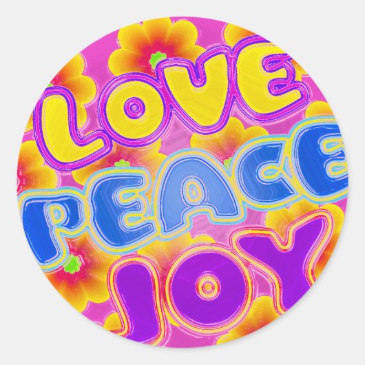 Sticker Rond Amour, Joie, Paix (Devant)