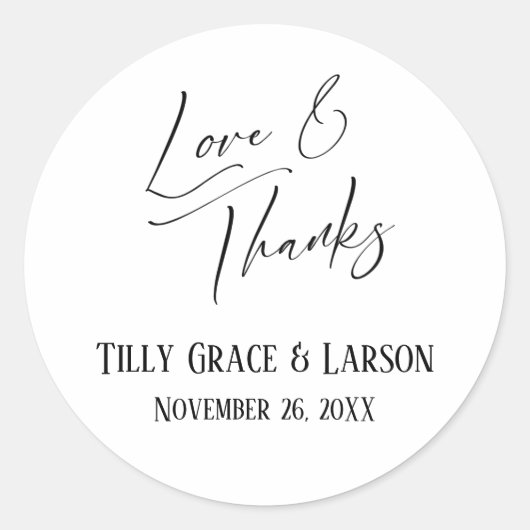 Sticker Rond Amour & Merci Élégante écriture manuscrite Noir &  (Devant)