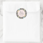 Sticker Rond Amour & Merci. Mariage floral moderne rose gris (Sac)