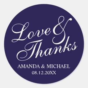 Sticker Rond 'Amour & Merci' Marine & Mariage Blanc Favoriser