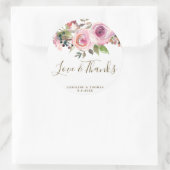 Sticker Rond amour & merci violet floral mariage faveurs autoco (Sac)