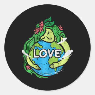 Sticker Rond Amour Mère Terre Planète Hug Nature Environnement