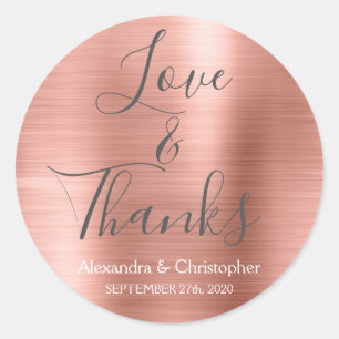 Sticker Rond Amour métallique chic et mercis d'or de rose de