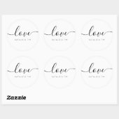 Sticker Rond Amour Moderne Calligraphie Mariage Favor Classic R (Feuille)