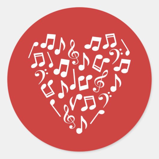 Sticker Rond Amour Musique Cœur de Musique Notes (Devant)