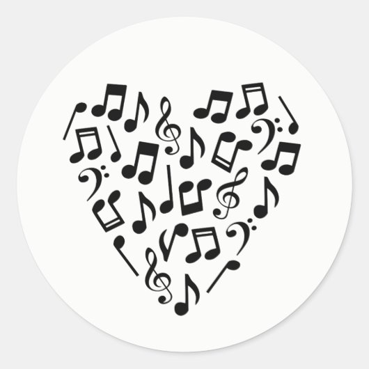 Sticker Rond Amour Musique Cœur de Musique Notes (Devant)