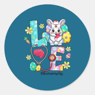 Sticker Rond Amour neuro infirmière vie lapin stéthoscope Pâque