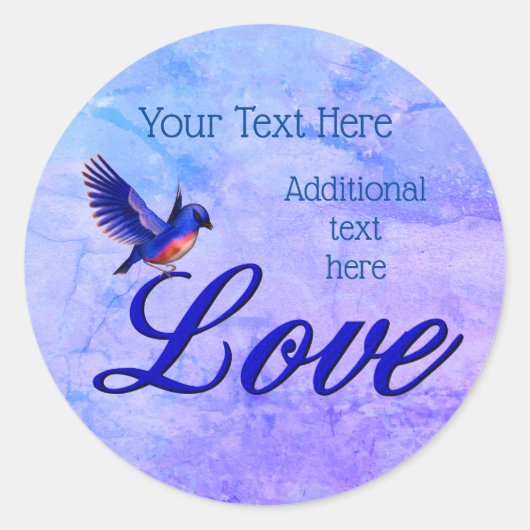 Sticker Rond Amour Oiseau Bleu Élégant Personnalisé (Devant)