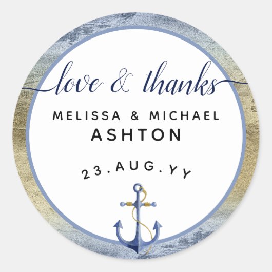 Sticker Rond Amour & Remerciements #Bleu Nautique & Or #CadeauD (Devant)