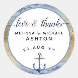 Sticker Rond Amour & Remerciements #Bleu Nautique & Or #CadeauD