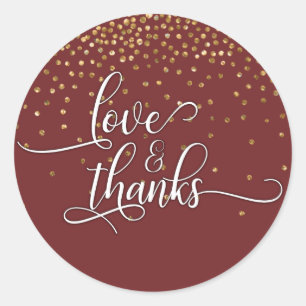 Sticker Rond Amour & Remerciements, Confettis dorés sur Bordeau