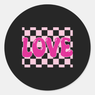 Sticker Rond Amour Rétro Cœur à Carreaux Groovy Amour Rétro Sai