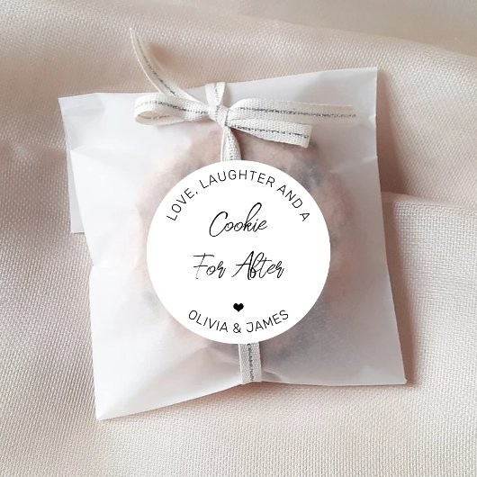 Sticker Rond Amour Rire & Un Cookie Pour Mariage Après Cursive