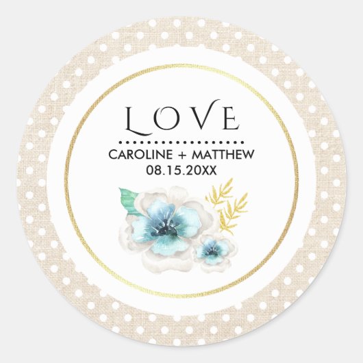 Sticker Rond Amour. Romantique Floral Burlap Texture Mariage (Devant)