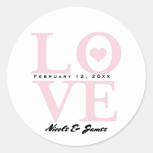 Sticker Rond AMOUR Rose & Blanc Moderne Chic Mariage Favoriser (Devant)